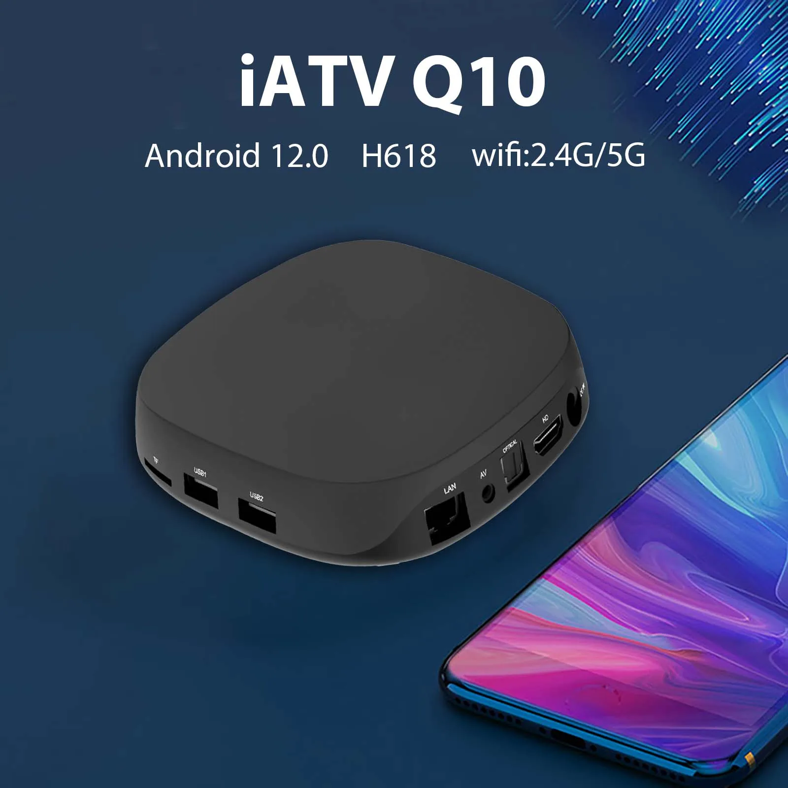 New Android 12 iATV Q10 Smart TV BOX Allwinner H618 2.4G/5G WIFI BT4.2 RAM 4GB ROM 32GB 4K Video 100M Media Player Set-top Box