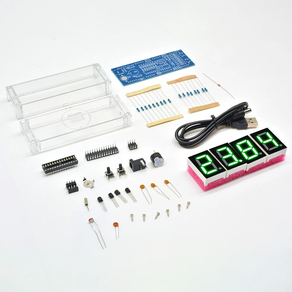 DIY Kit Green 4-Digit LED Display Electronic Clock Microcontroller Digital Clock Time Light Control Thermometer diy electronic