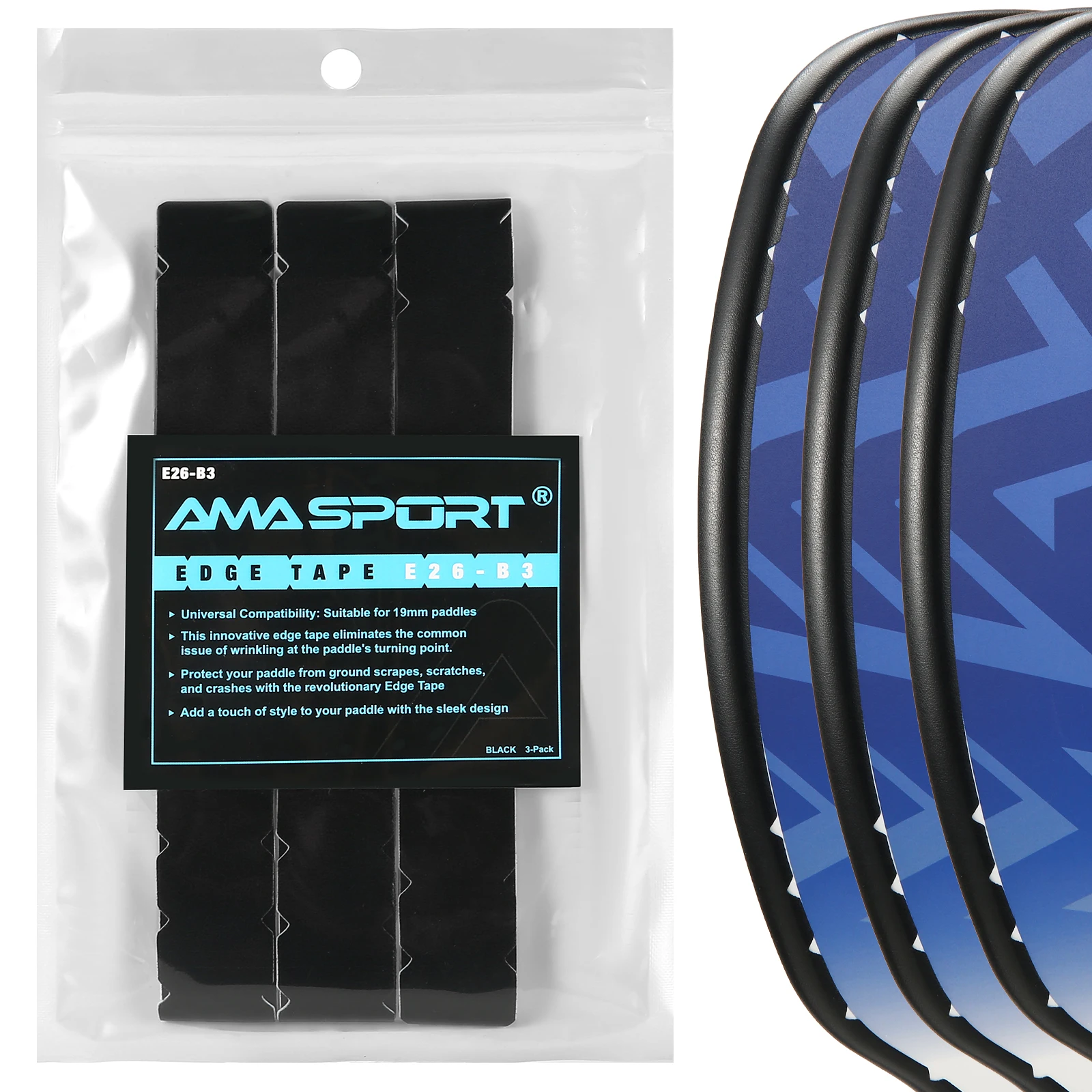 

AMASPORT 20/23/26mm Pickleball Racket Edge Protection Tape Innovative Sawtooth Design for Curved Pickleball Paddles Edge Tape