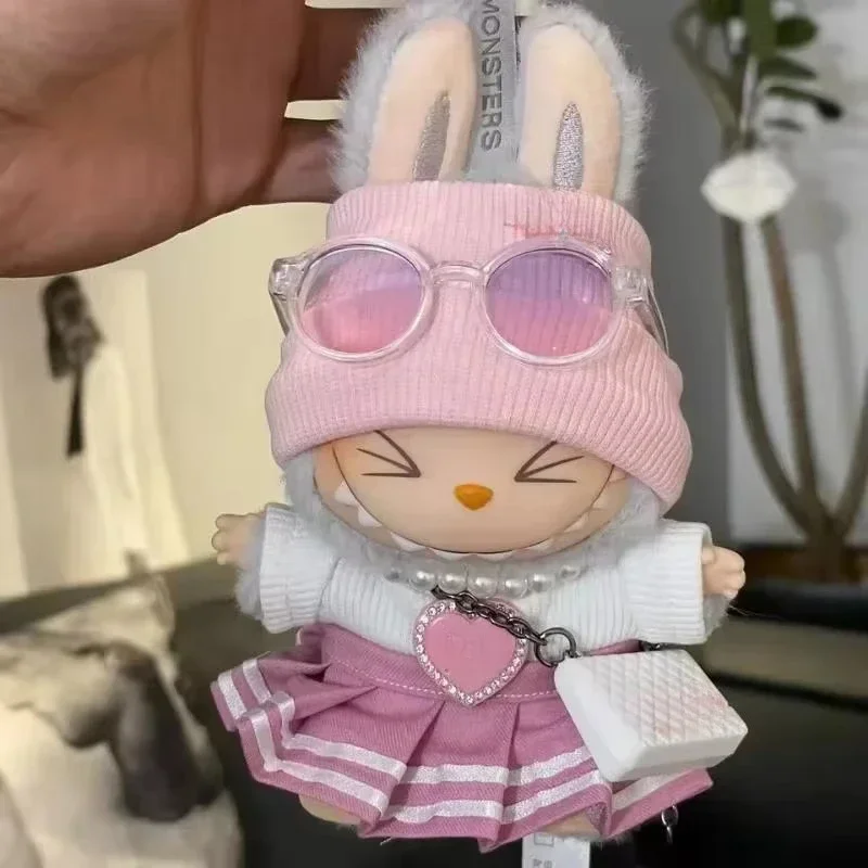 

Mini Doll Clothes Outfit Accessories For 15-17cm Labubu V1 V2 V3Labubu Uniform Set Outfit Skirt and Sweater Sunglasses Clothing