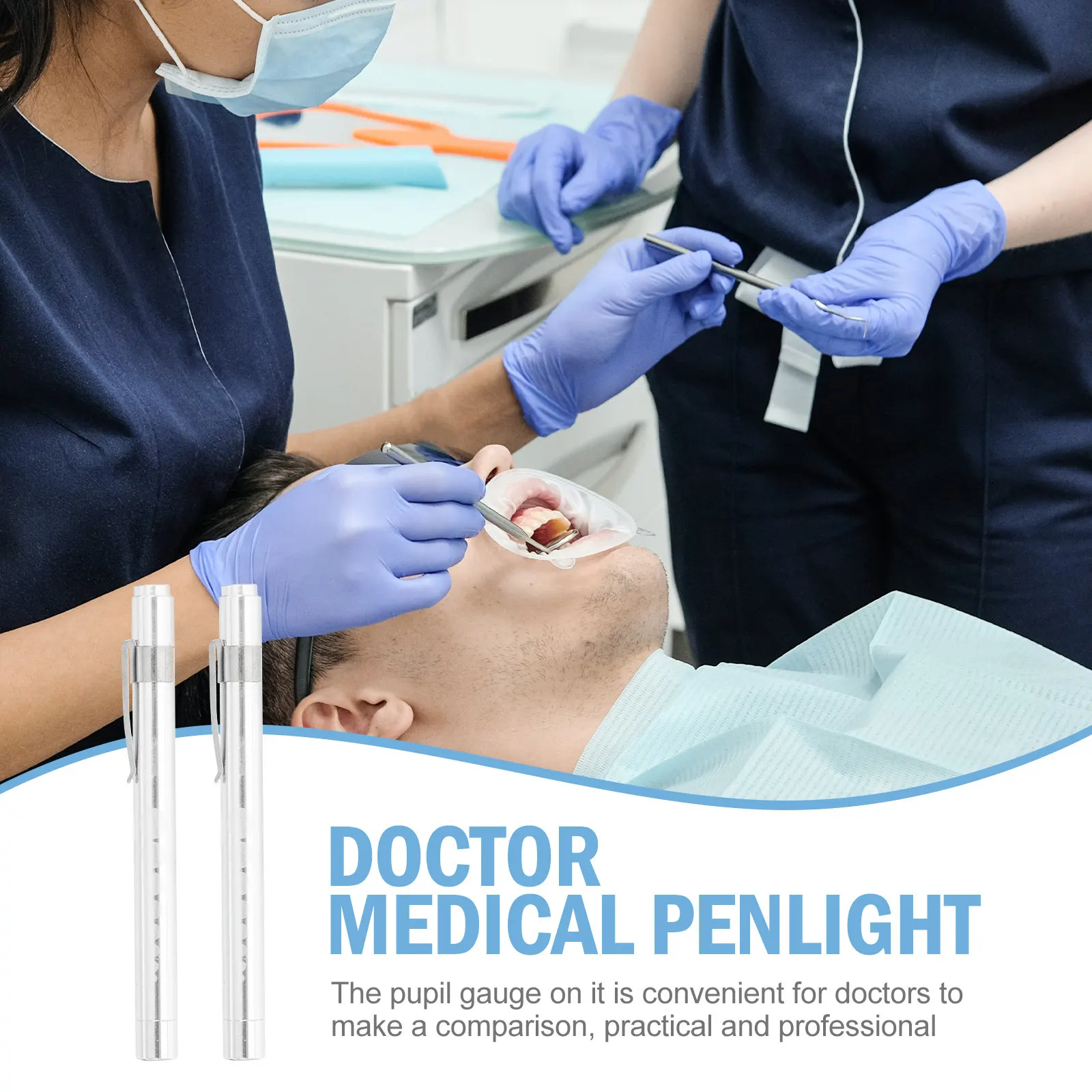 

Набор из 2-х компактных медицинских LED-фонариков-ручек для проверки зрачков, портативные диагностические ручки для медсестер и врачей, для осмотра полости рта