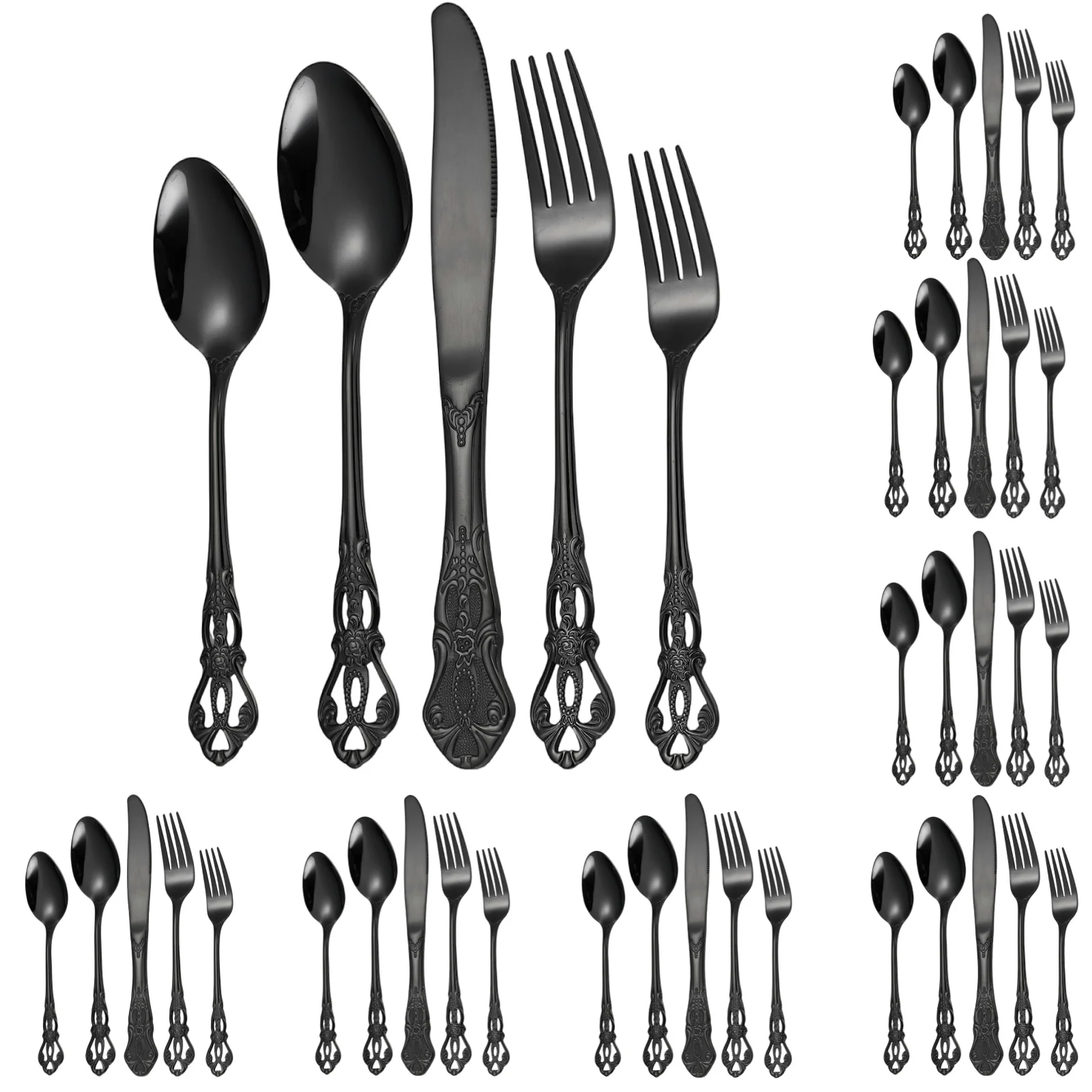 A · HOUSEWARE 40-Piece Royal Ornate Silverware Set for 8,Stainless Steel Flatware Cutlery Tableware Set, Elegant Retro Utensils