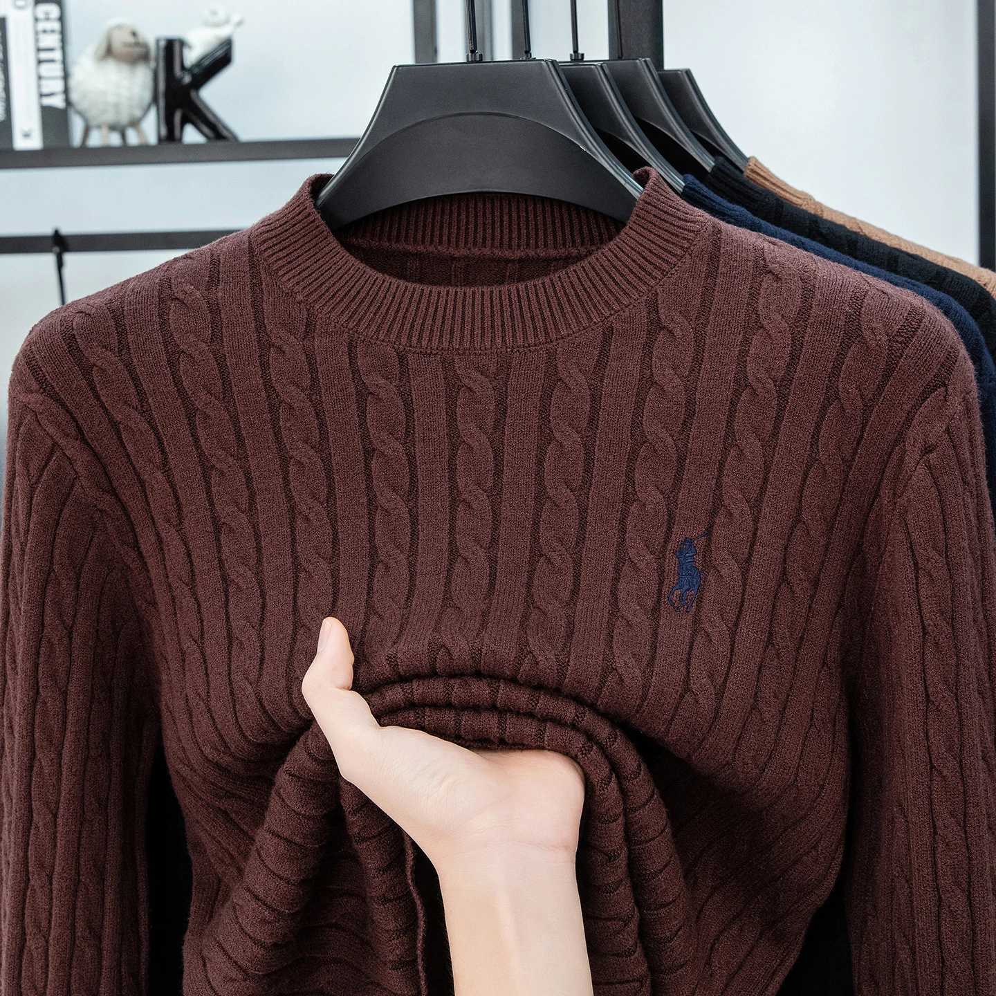 سترة صوف رجالية لخريف وشتاء 2025 مع بلوفر برقبة دائرية سميكة على شكل ماسة وأكمام طويلة سترة محبوكة