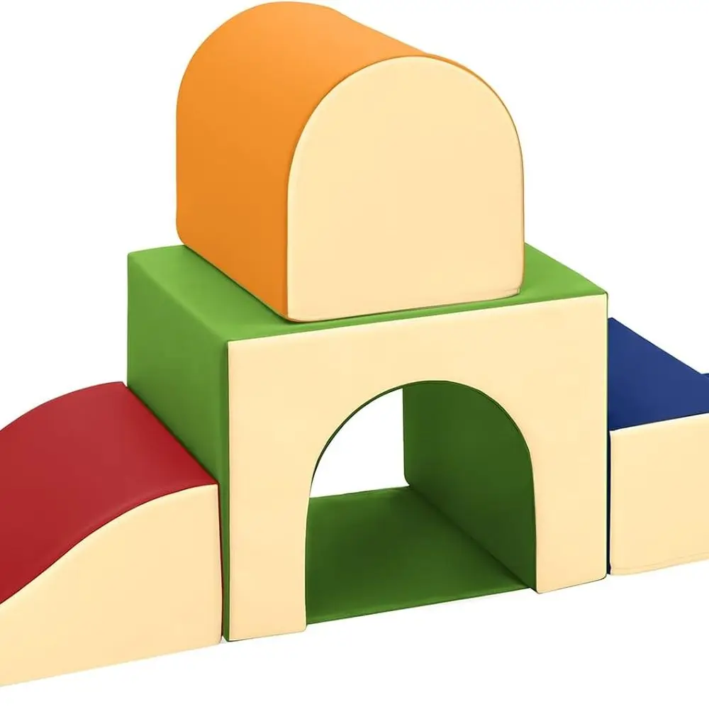 Conjunto de ginástica Soft Play para crianças: blocos de escalada de 4 peças com escorregador, escadas e túnel