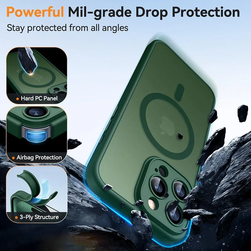 حافظة لهاتف آيفون 17 16 15 14 13 12 11 Pro Max 16 15 Plus 17 Air لهاتف Magsafe غطاء مغناطيسي شفاف غير لامع #4