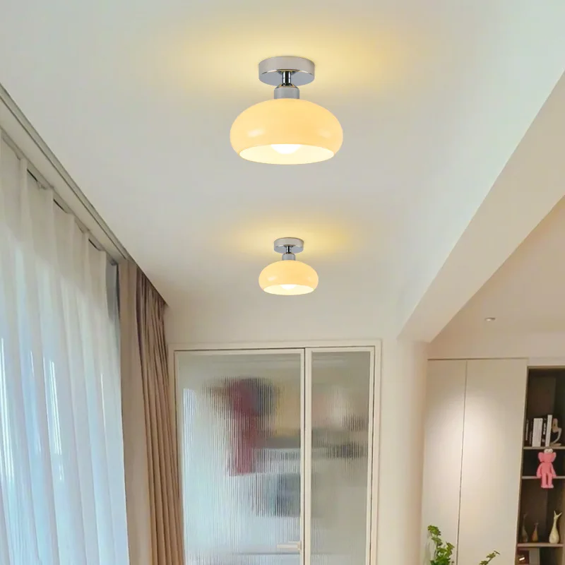 

Medieval Style Corridor Aisle Ceiling Light Cream Glass Egg Tart Lamp Modern Home Cloakroom Entrance Porch Balcony Ceiling Lamps