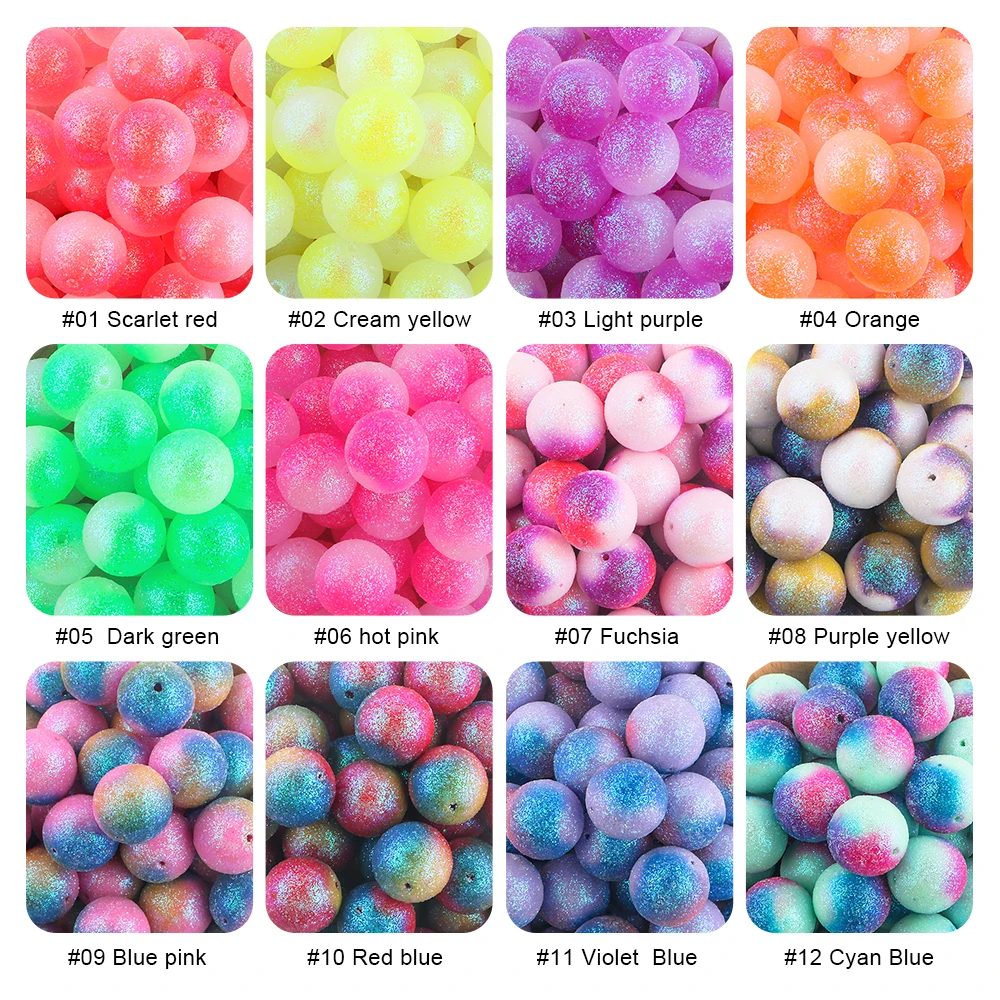 Sunrony 16mm 18mm 20mm Resin Ball Round Acrylic Beads Glitter Fashion For Jewelry Making DIY Handmade Bracelets Accessories