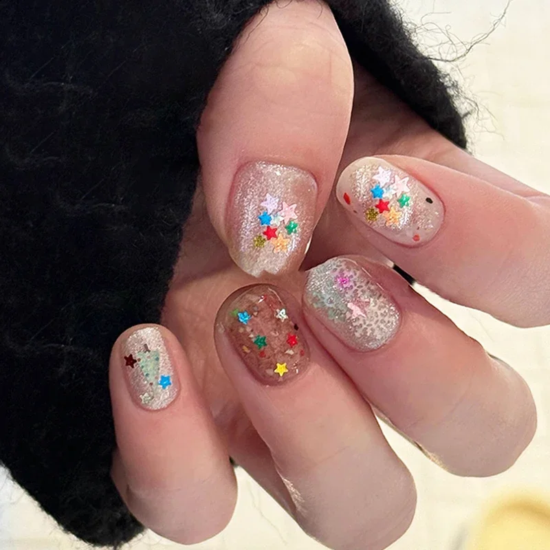 Charme 3mm Stern Bling Dekoration Zubehör Farbe Holographische Laser Nagel Glitter Mix Stern Form Für Nail art Nagel