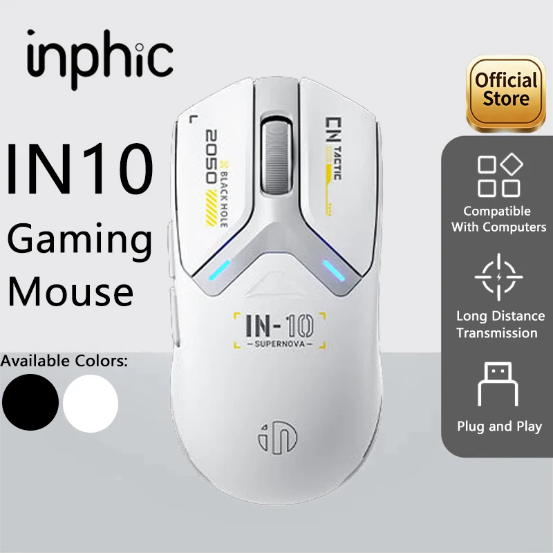 

INPHIC IN10 Three Mode Game Mouse DPI26000 Lightweight Mouse PAW3395 8K Receiver Wireless Mouse Support Desktop Laptop Office