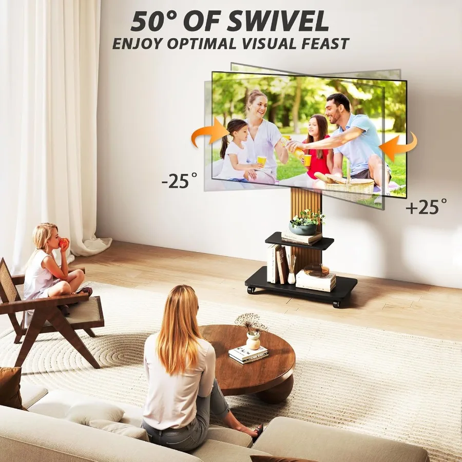 Robuuste rollende tv-standaard Ontworpen voor 5590 inch grote tv's tot 150 lbs met in hoogte verstelbare houder en ruime opslag Sh
