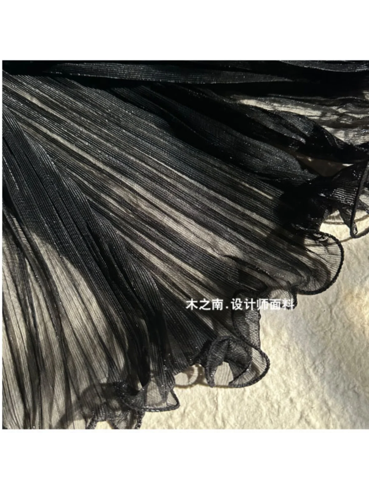 Laser Mesh Gauze Fabric Black Accordion Pleats Soft Drape Wavy Edge Design Stretch Light Cool Stage Clothing Wholesale Fabrics