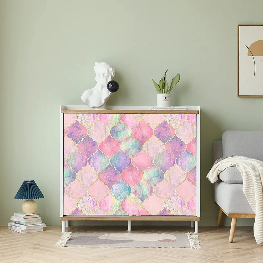 ورق جدران قابل للإزالة بنمط تعريشة متعدد الألوان باللون الوردي لتزيين الحائط والديكور الفني الجداري