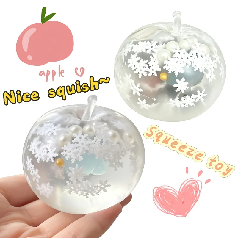 Snowflake Apple Squishy Toy with Pearl Inside Slow Rising Snow Bead Filled Stress Ball Stress Relief Fidget Toy Christmas Decor