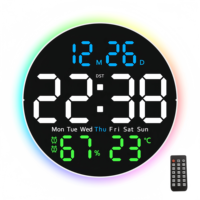 Remote Control 10-inch Circular Wall Clock with Ambient Light Led Digital Alarm Clock with Temperature humidity Meter Timer Date