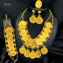 Luxury Ethiopian 24K Gold Color Jewelry Set For Women African Hawaiian Choker Coins Pendant Necklace Bracelet Set Wedding Gifts