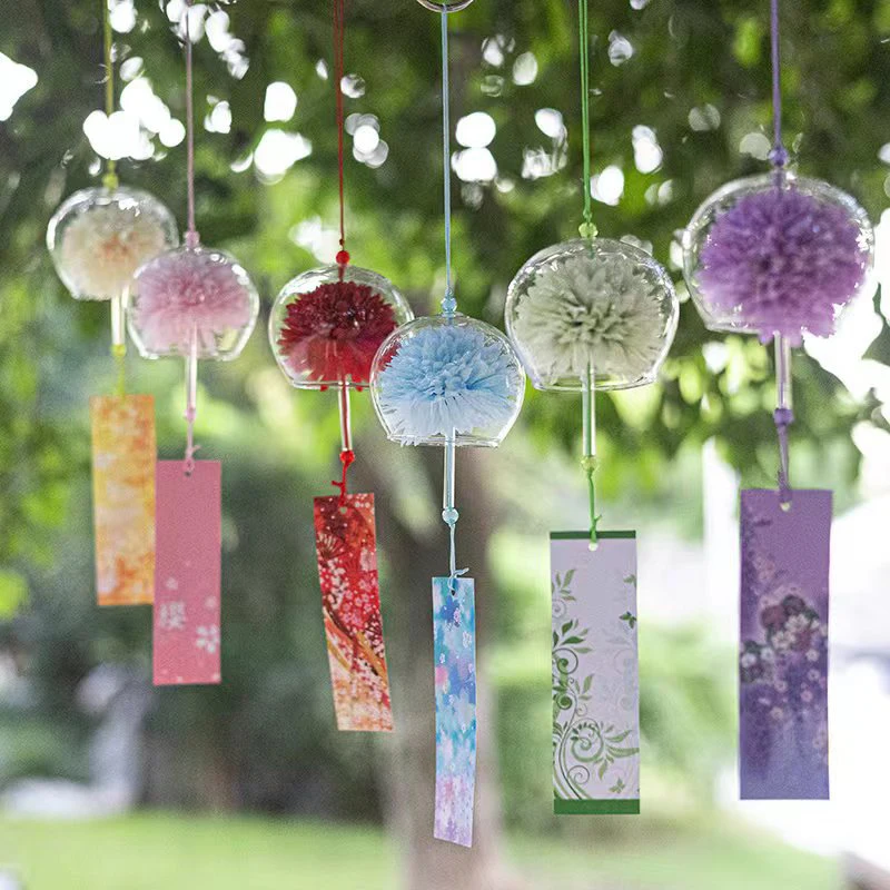 1PC Japanese Wind Bell Japan Wind Chime Handmade Glass Furin Home Spa Kitchen Office Decor Sakura Cherry Blossom Pattern Pendant