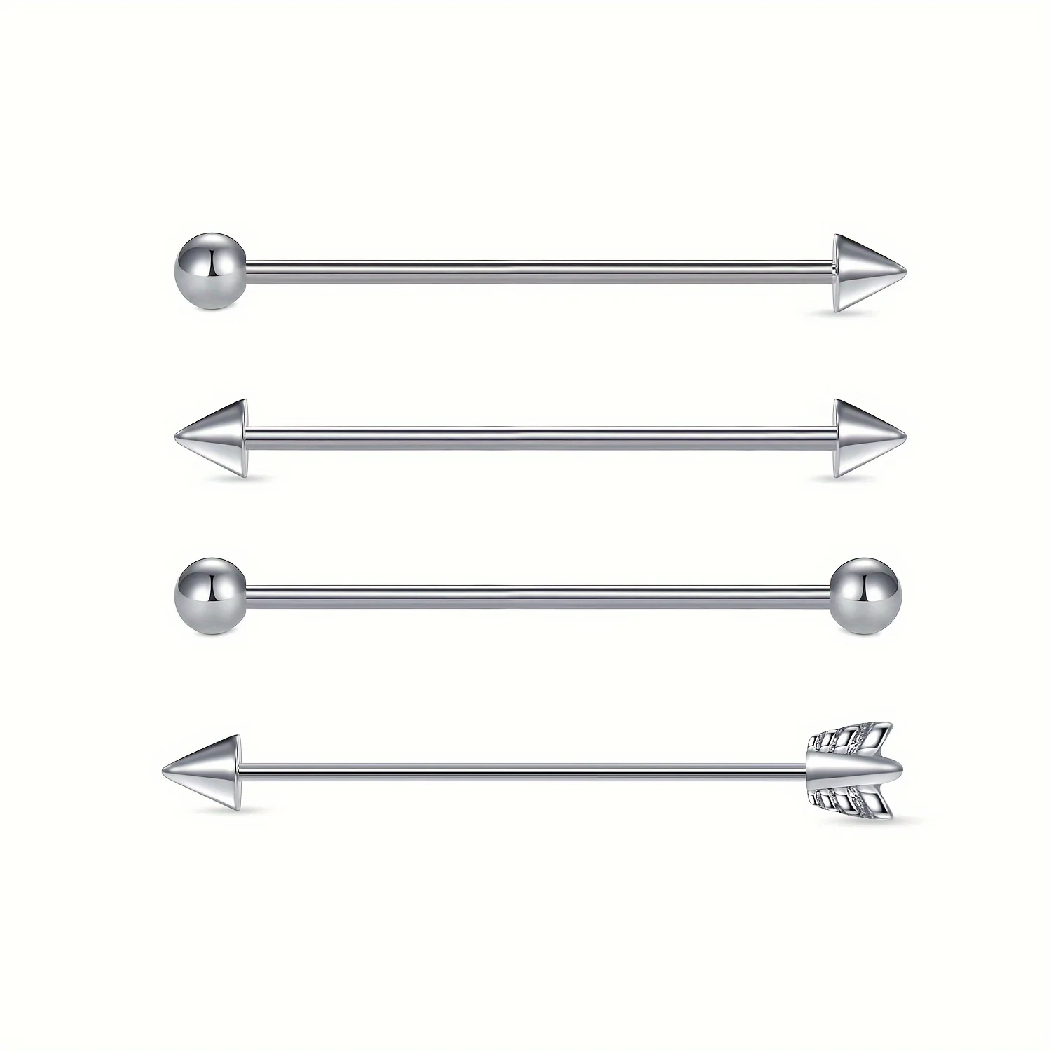 4pcs/Set Stainless Steel Arrow Barbell Ear Piercing Jewelry Fashion Industrial Long Bridge Transversal Earring for Men Women