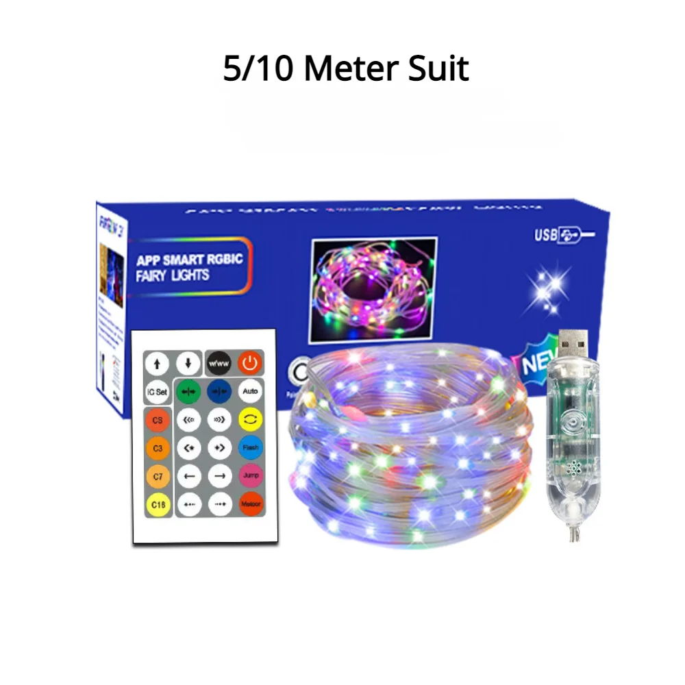 Luz de fada LED inteligente alimentada por USB Natal 5M 10M 15M 20M Decoração ao ar livre Feriado de Natal Festa de jardim Corda de iluminação de casamento