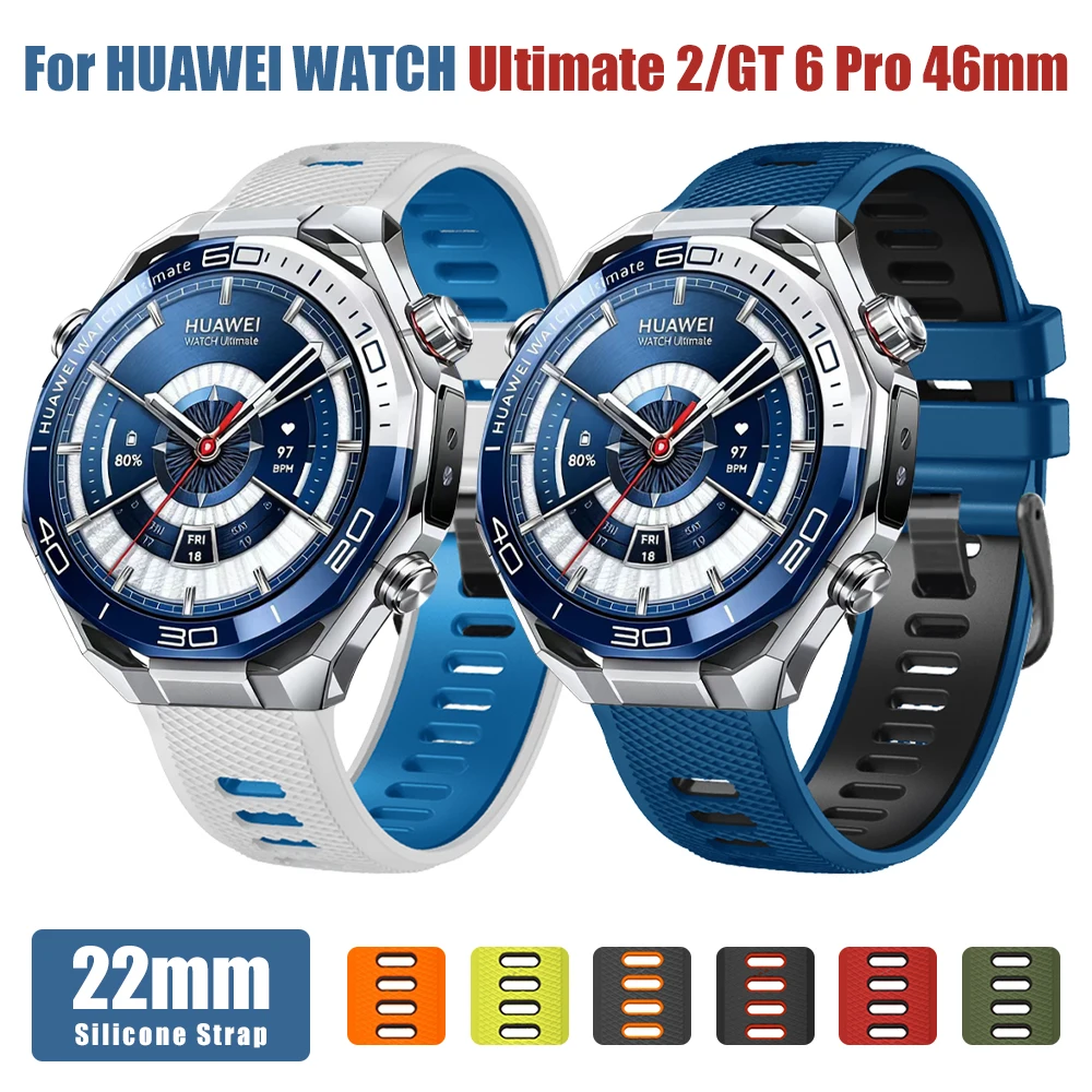 22 mm zweifarbiges Silikonarmband für Huawei Watch Ultimate 2/GT 6 Pro 46 mm/5 46 mm Ersatzarmband für GT 5 Pro 46 mm/GT 5 46 mm