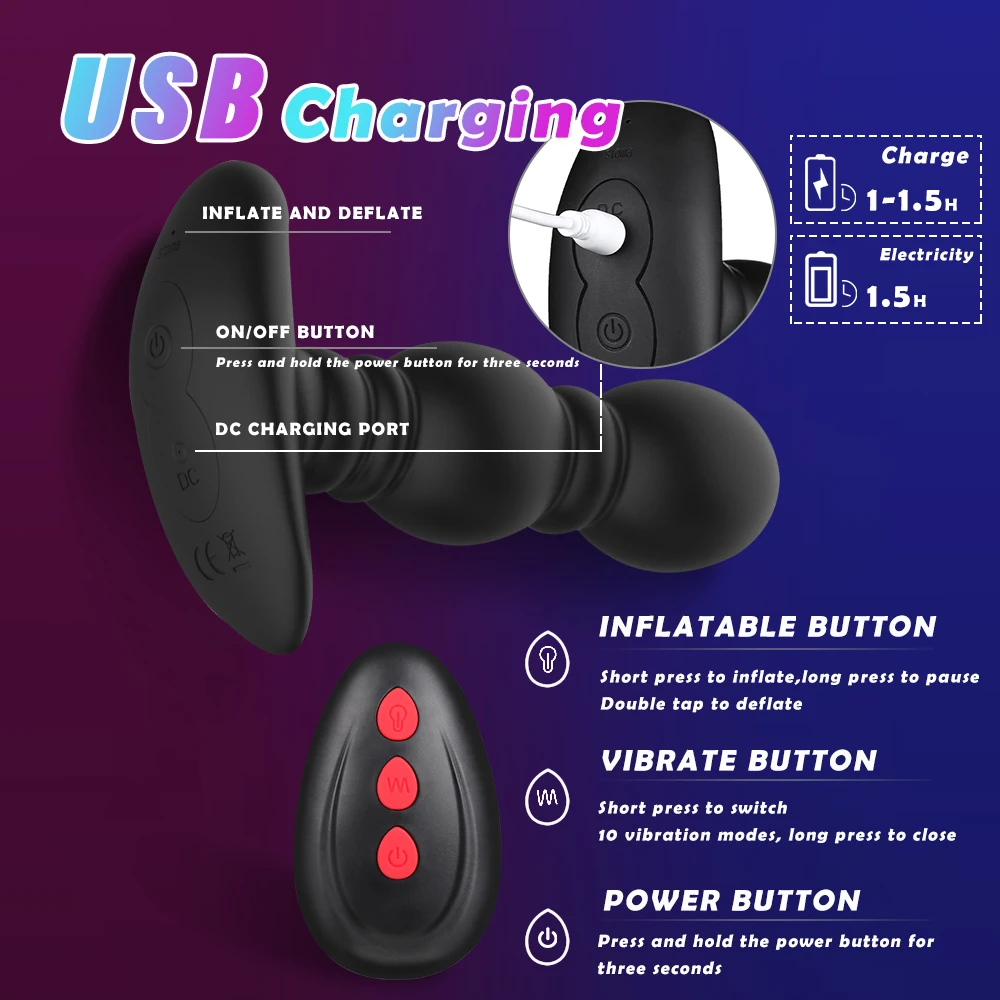 Wireless Remote Control Male Prostate Massager Inflatable Anal Plug Vibrating Butt Plug Anal Expansion Vibrator Sex Toys For Men