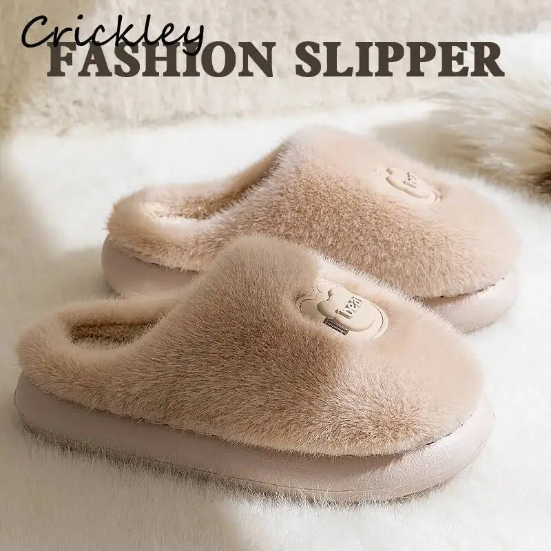 

Winter Solid Women Cotton Slippers New Plush Warm Thicken Female Man Slippers Soft Bottom Woman Indoor Shoes
