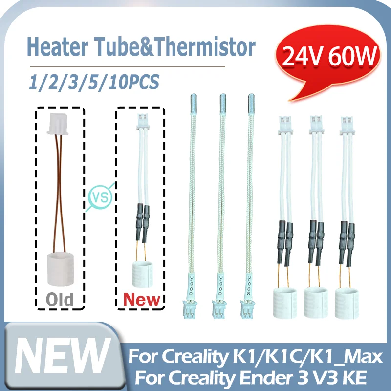 For Creality K1 K1C K1 MAX Ceramic Heater K1 Max Hotend Ceramic Heating Tube 24V 60W High Thermal Conductivity For Ender 3 V3 KE