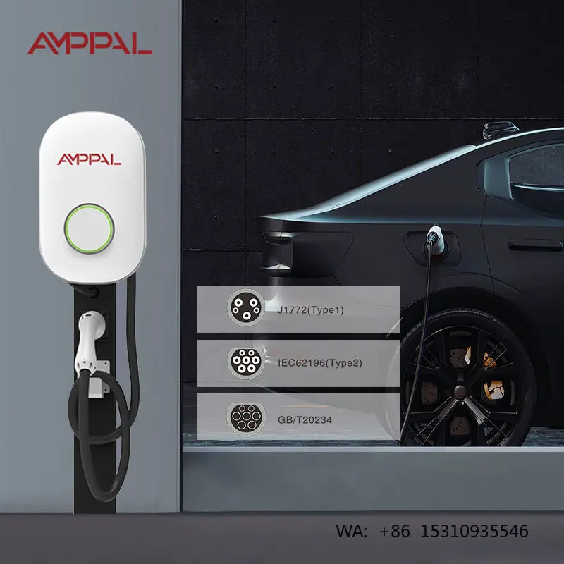 Amppal Household 7KW CHAdeMO Universal Home 32A 5m Cable Commercial Fast Wallbox AC EV Charging Station for Electric Cars