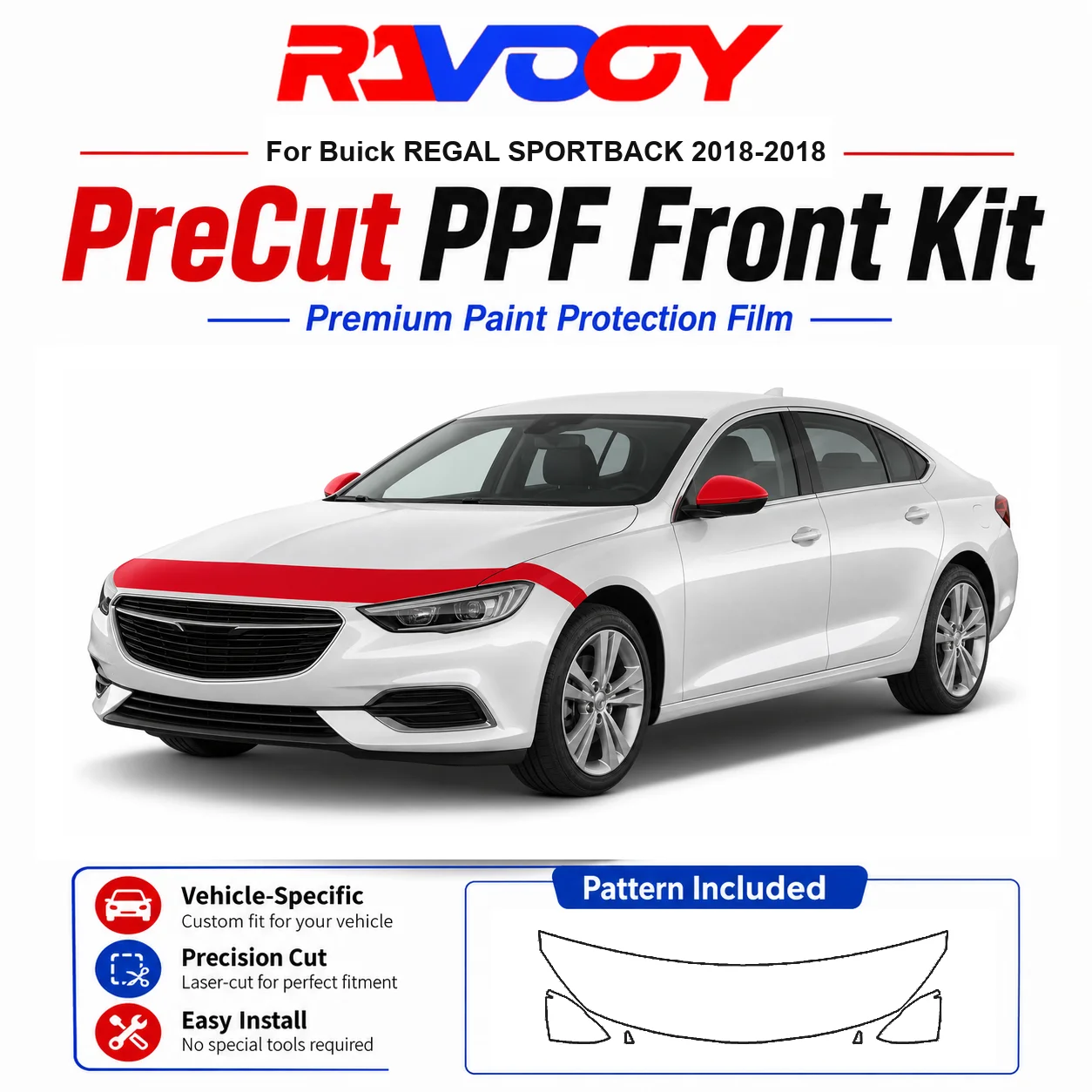 

8.5mil TPU Precut PPF Kit For Buick REGAL SPORTBACK 2018-2018 - Hood, Fenders & Mirror Set - Self-Healing Clear Bra Film
