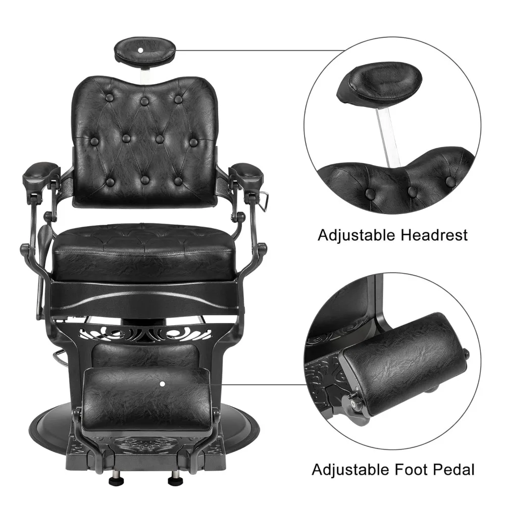 Heavy Duty Vintage Recline Barber Chair Hydraulic with Headrest, Supports up to 700lbs & 360°Rotatable, Professional Salon image 3