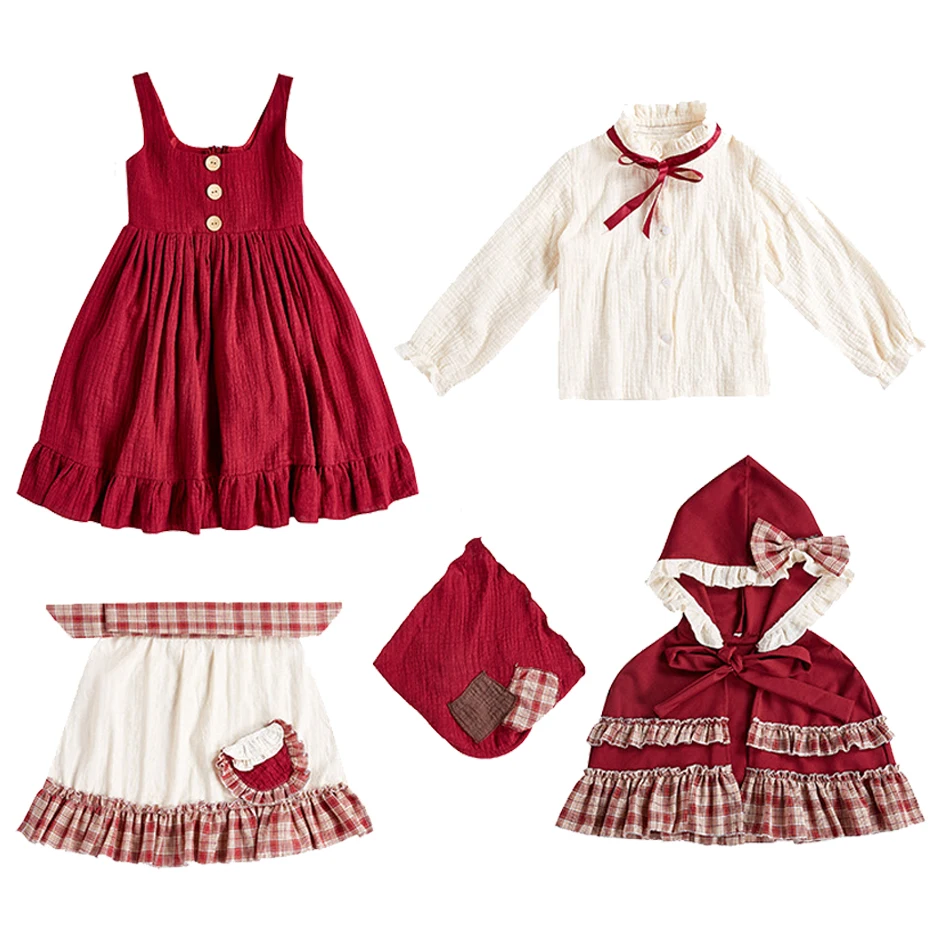 Kid Lolita Dress Girl Little Red Cosplay Riding Hood Performance Children\'s Day Costume Halloween Christmas Makeup Party Clothes