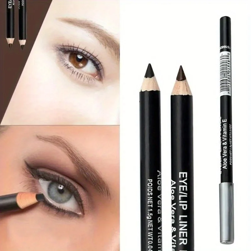 2pcs Long-Lasting Black Eyeliner & Brow Pencil Set Waterproof with Easy Application and Natural Finish Smooth Pen Beauty Tool