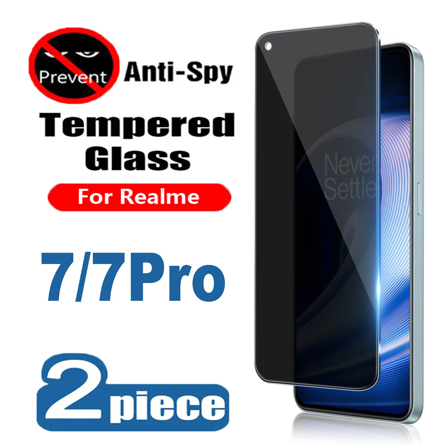 

2PCS Privacy Screen Protectors For Realme 7 Pro Anti-spy Tempered Glass Films