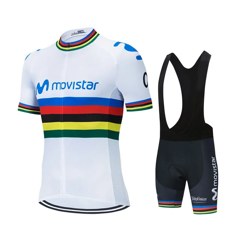 2025 Movistar Pattern Men Summer Cycling Clothing Breathable Clothes Kit Short Sleeve Bib Shorts MTB Ropa Ciclismo Maillot Wear