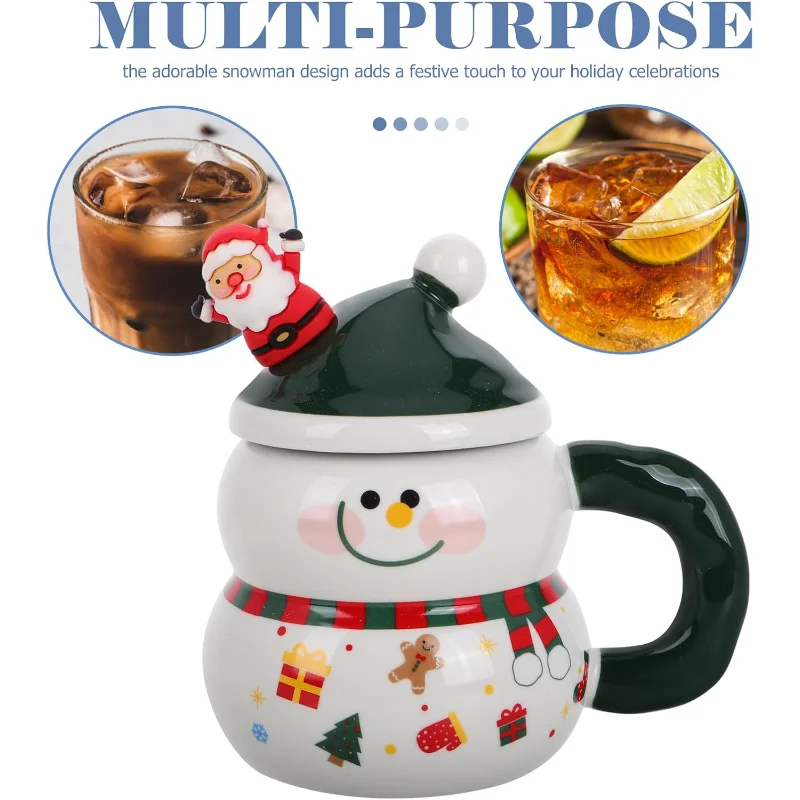 

Кружка Снеговик с крышкой: фарфоровая рождественская кофейная кружка с ложкой для кофе, горячего шоколада - рождественская керамическая милая посуда для напитков