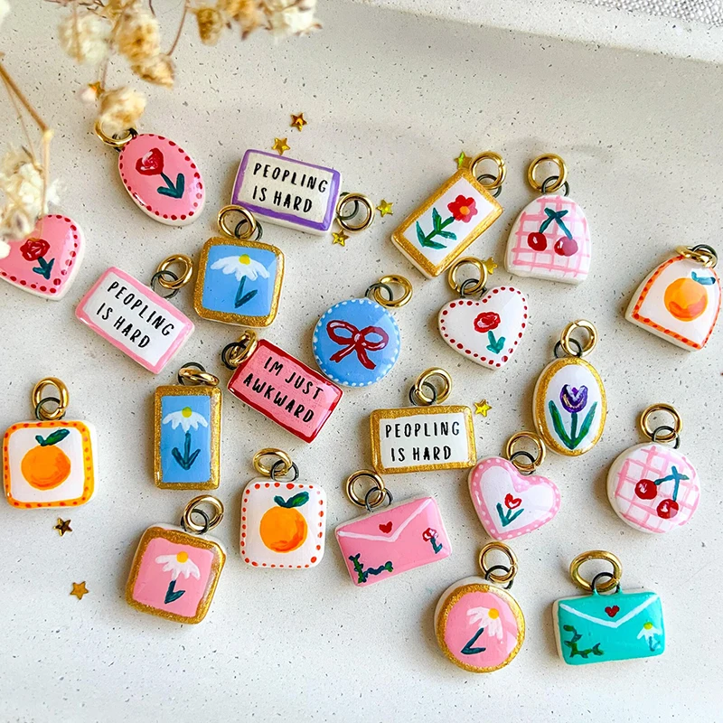 

10pcs/lot DIY Mix Jewelry Accessories Bow Orange Oil-dripping Copper Charms Phone Shell Pendant