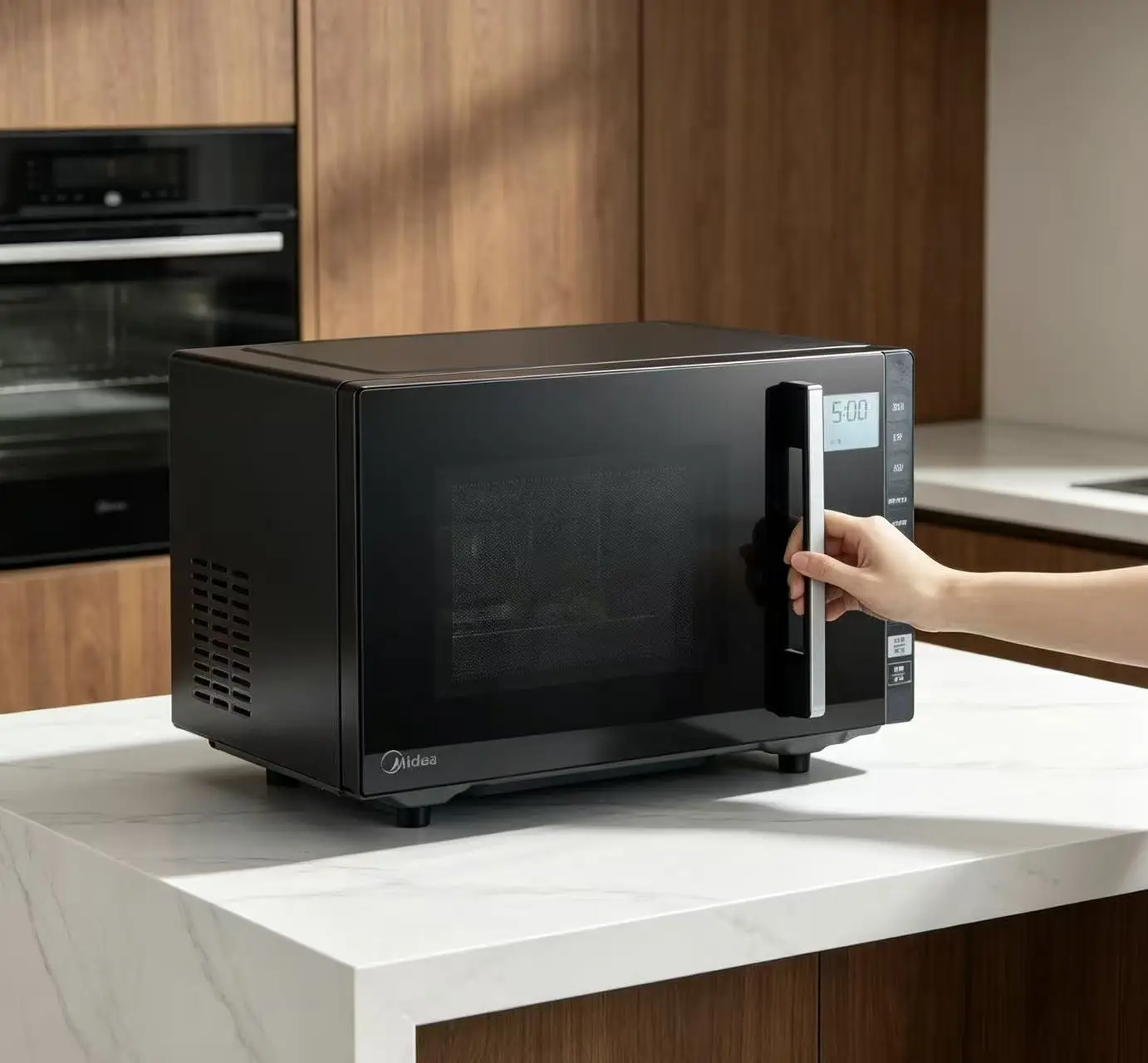 Midea 25L 900W Black Microwave Oven, Smart Humidity Sensor, Child Lock & Durable Stainless Steel