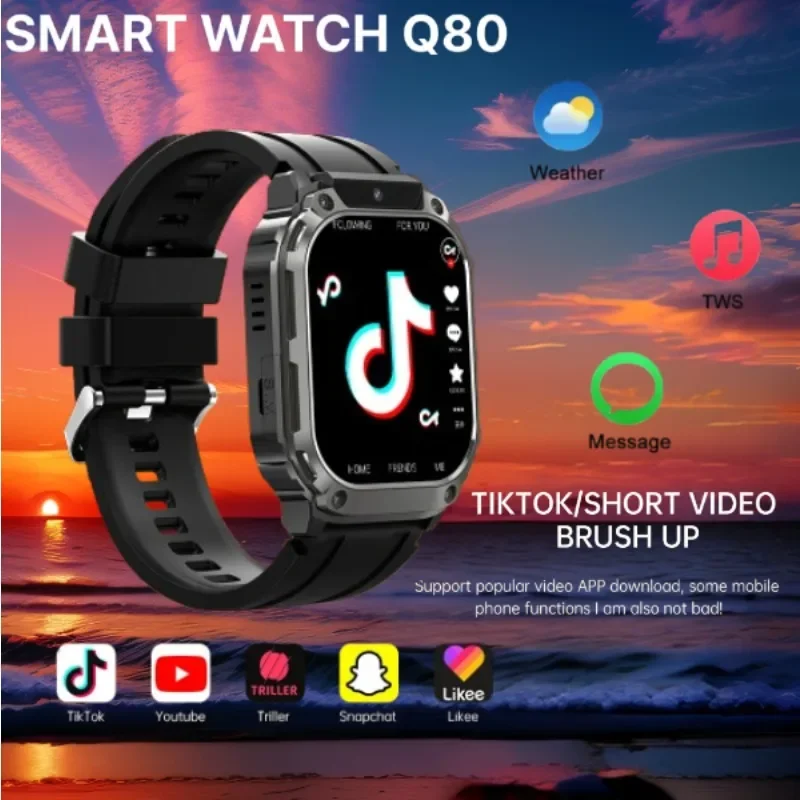 

2025 NEWQ80 Смарт-часы 4G SIM 1,955-дюймовый HD-экран GPS + передняя камера Wi-Fi Видеозвонок 64 ГБ/128 ГБ ПЗУ Android OS Google Play