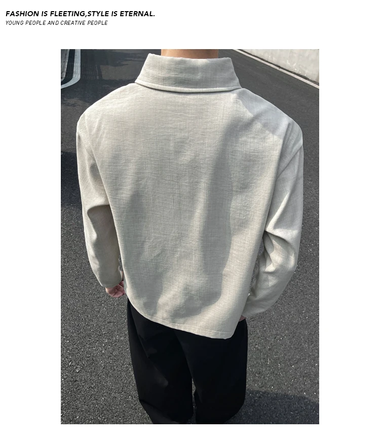 Minimalistisches Streetwear-Langarm-Poloshirt für Herren mit Reverskragen, meliertem Slub-Muster und weichem Material für alltägliche Freizeitaktivitäten. – Detail 18