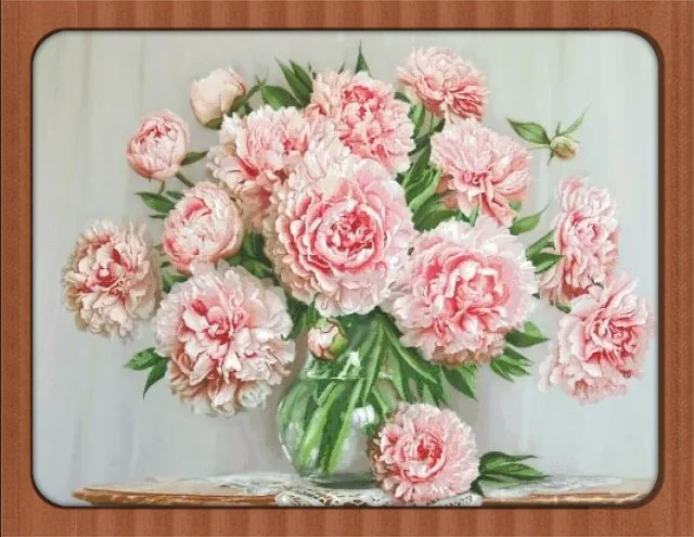

Peonies in a Glass Vase flower Sewing Needlework 14CT Canvas Unprinted Handmade Embroidery Cross Stitch Kits Set DIY Home Decor