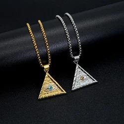 Hip Hop Bling Iced Out Solid Stainless Steel Illuminati Masonic Pyramid Eye of God Pendants Necklace for Men Rapper Jewelry