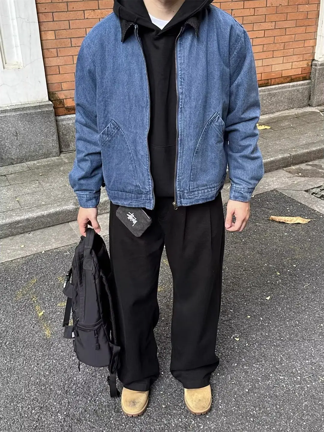 

Retro American Blue Detroit Collar ort Denim Jaet Loose Casual ex Youth Faion Zipper Closure Long Sve Coat