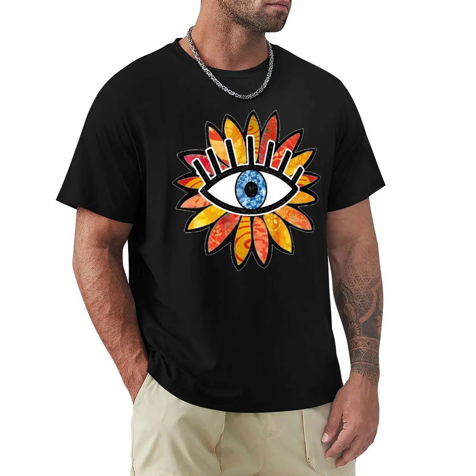 Greek Evil Eye Peach Flower T-Shirt Abstract Pattern Print Top