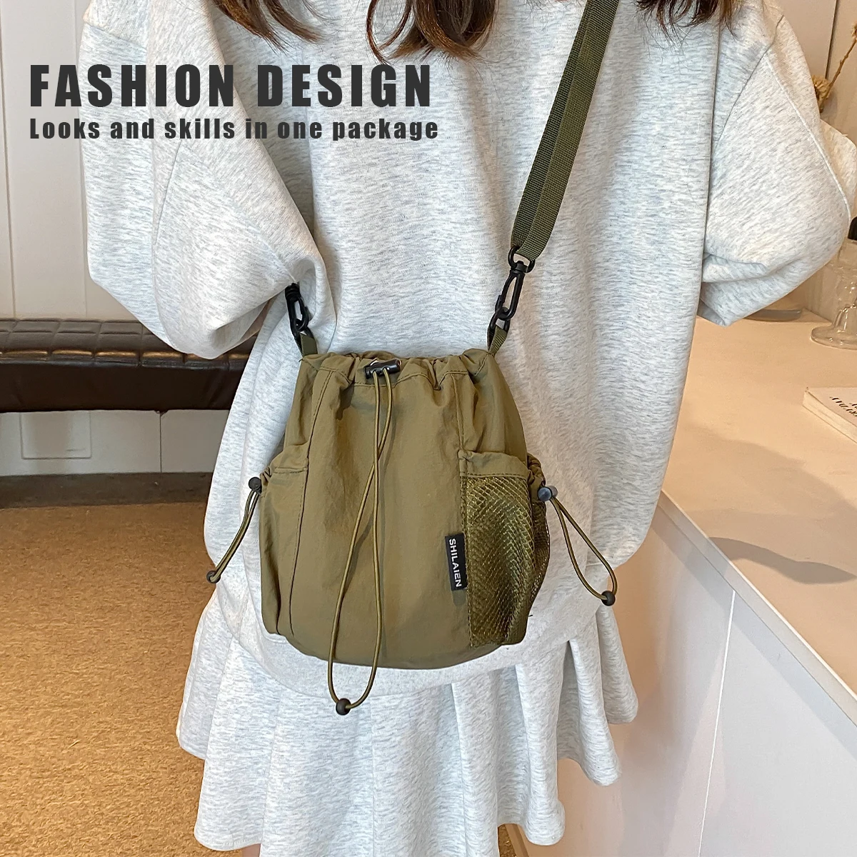Bolso de nailon de nicho estilo K para mujer 2025, bolso cruzado Ins ligero y versátil, bolso para teléfono móvil con cordón