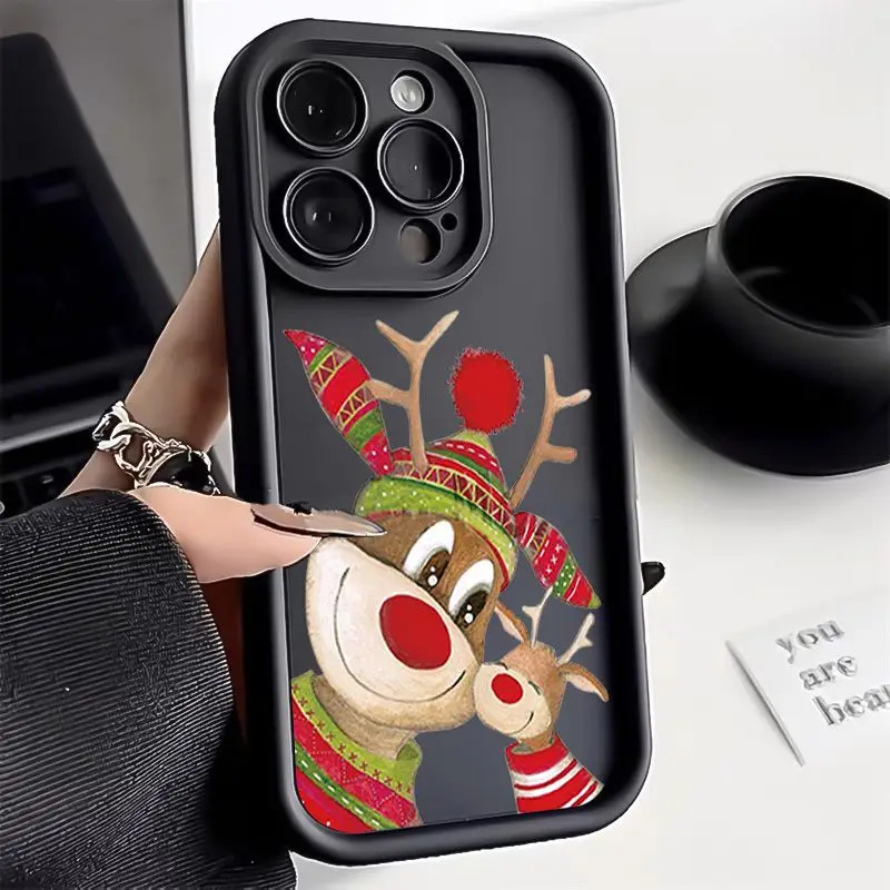 Christmas Reindeer Phone Case for IPhone 16 15 Pro Max Cases IPhone 12 13 11 14 15 Pro XSMax 78 Plus XR Soft Silicone Back Cover