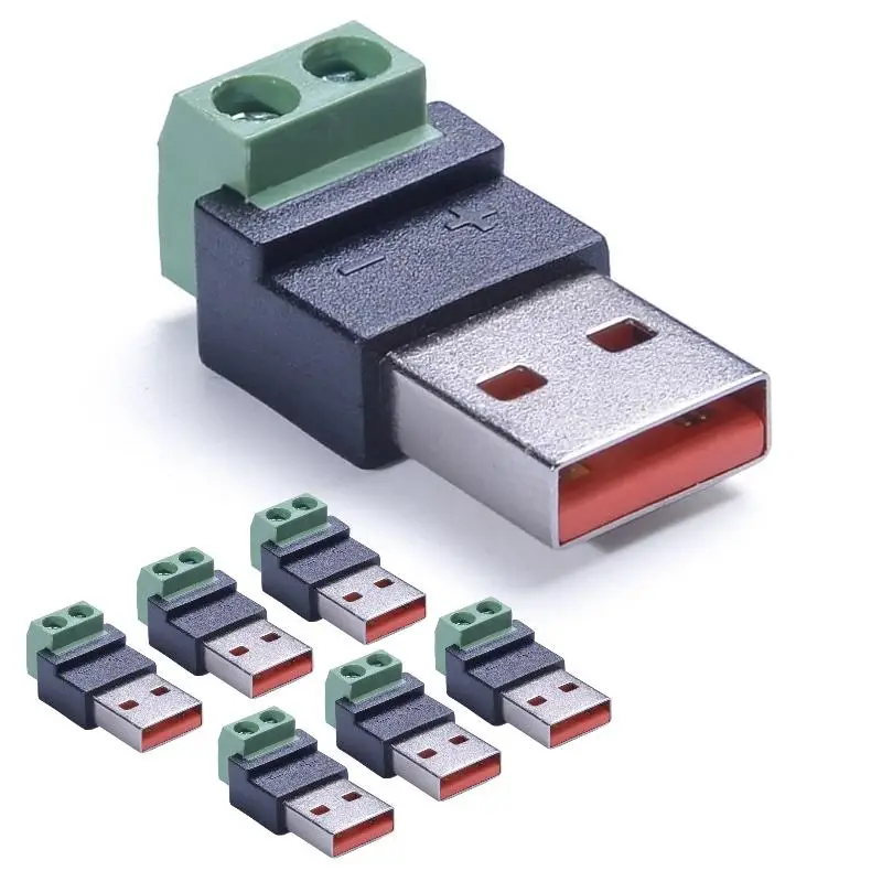USB 2.0 Type A Male to 2 Pin Terminal Block Solderless Quick Connect Green Terminal for Charging Cable Power Bank DIY Connector