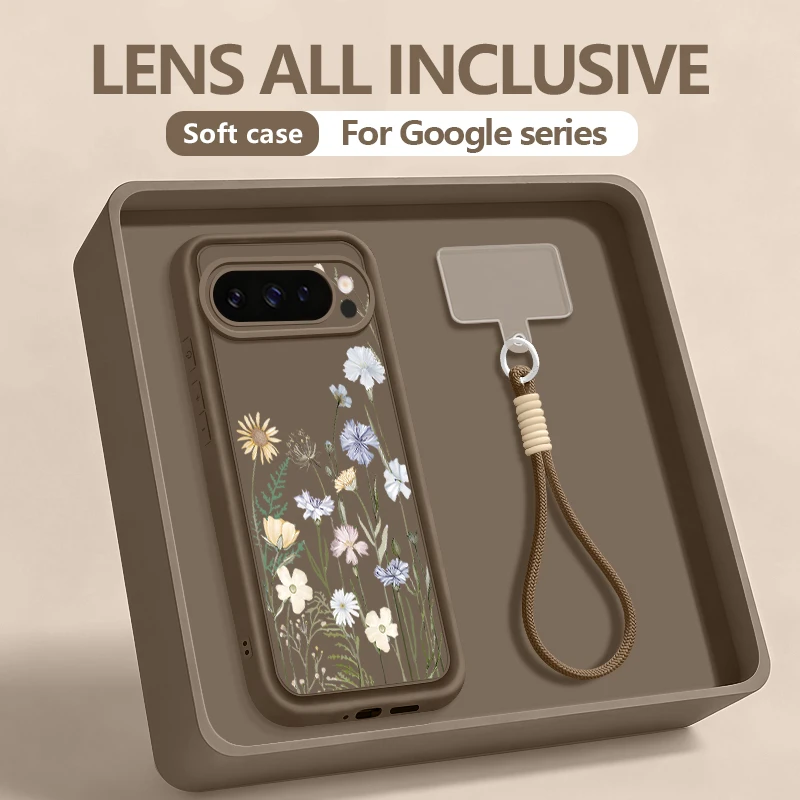 Handyhülle mit kleinem Blumenmuster und Trageschlaufe für Google Pixel 10 9 8 7 Pro 9A 8A 7A Pixel 9 10 Pro XL aus TPU-Silikon mit Handgelenkschlaufe