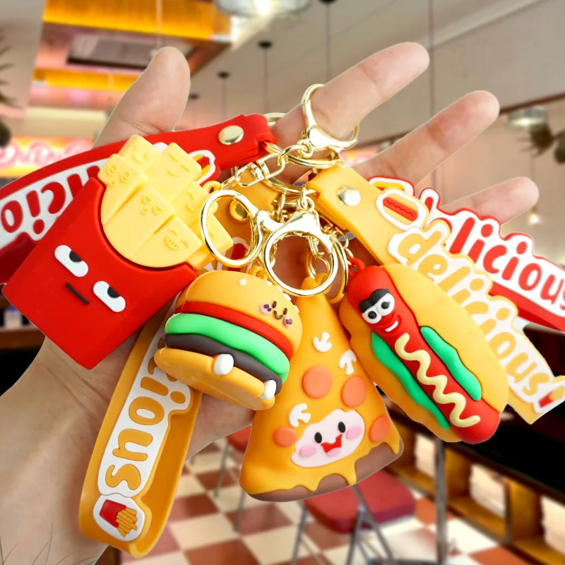 Creative Simulation Food Keychain Pendant  PVC Soft Rubber pizza keychain Burger Hot Dog Food Play Toy Keychain Gift