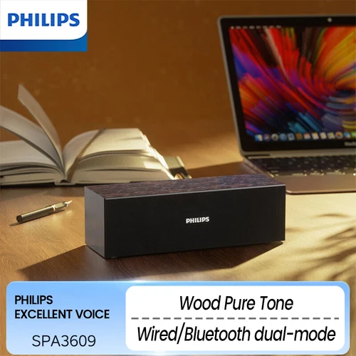 Imagen 2 del producto PHILIPS SPA3609 Altavoz de escritorio con controlador dinámico de 53 mm Efecto de sonido envolvente de voz humana pura y diseño de carcasa de madera