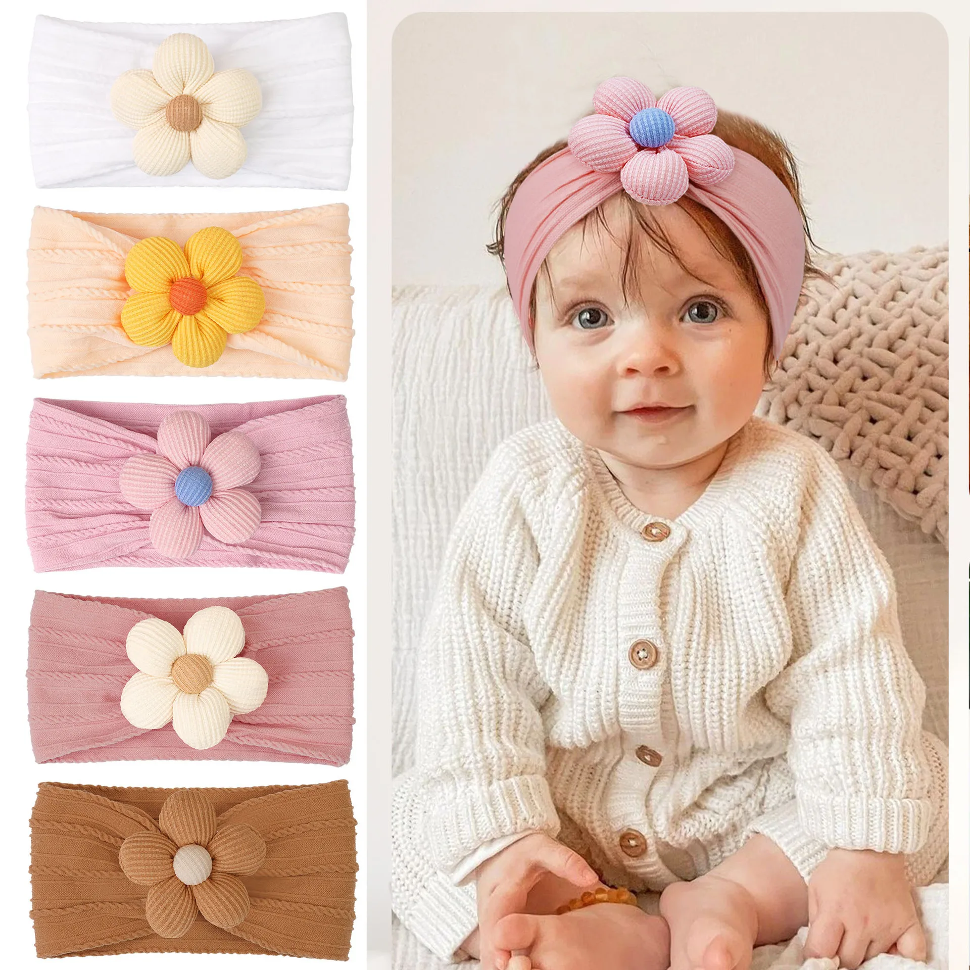 

6pcs/lot Cute Flower Nylon Headbands Baby Girls Cable Printed Nylon Soft Headwraps Newborn Hair Accessories Baby Lovely Headwear