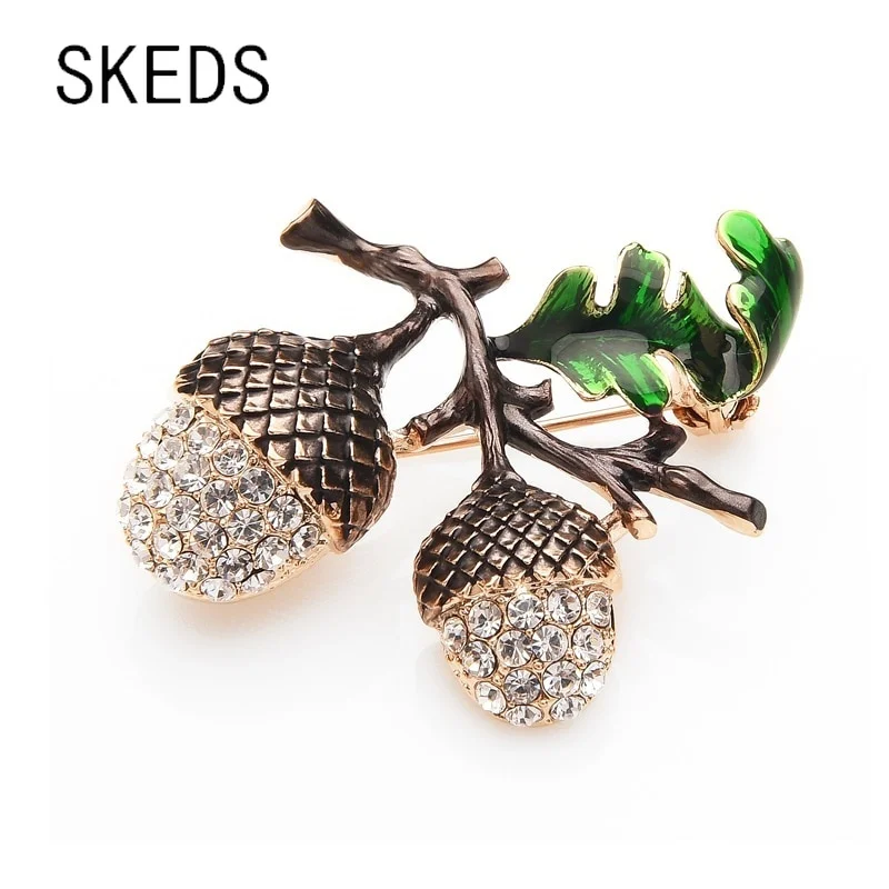 SKEDS Fashion Rhinestone Pine Tower Enamel Pinecone Brooches Men Women's Alloy Plants Weddings Banquet Party Oak Acorns Brooch